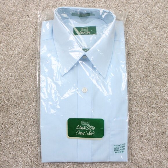 Vintage Sears Dress Shirt NWT Men 14 1/2, 32/33 Blue Perma Prest Regular Cut L/S - Picture 1 of 8